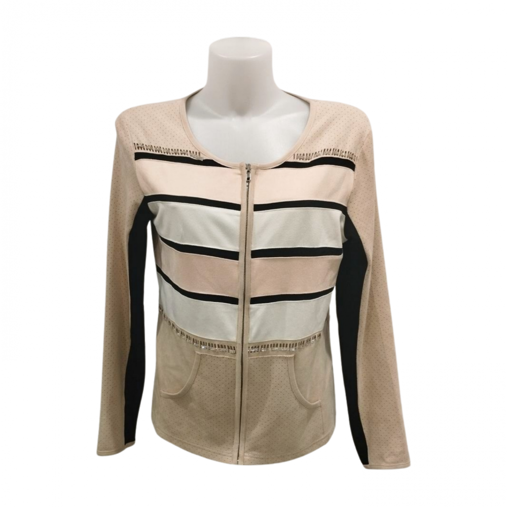 Veste beige à rayures - T 42/44 - Sans marque