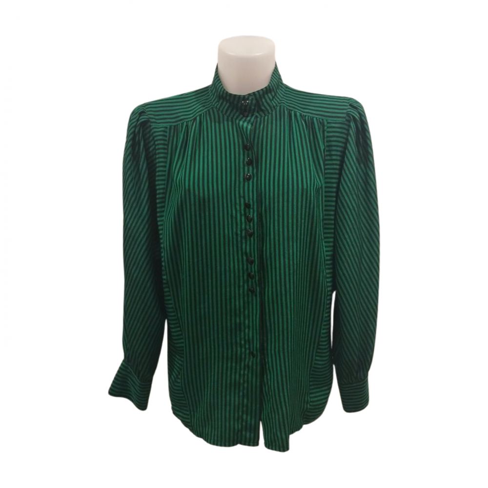 Chemisier vert à rayures - T 38 - Tru Blouse