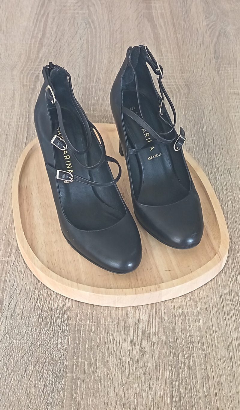 scarpins à brides graphiques en cuir noir – San Marina T.37