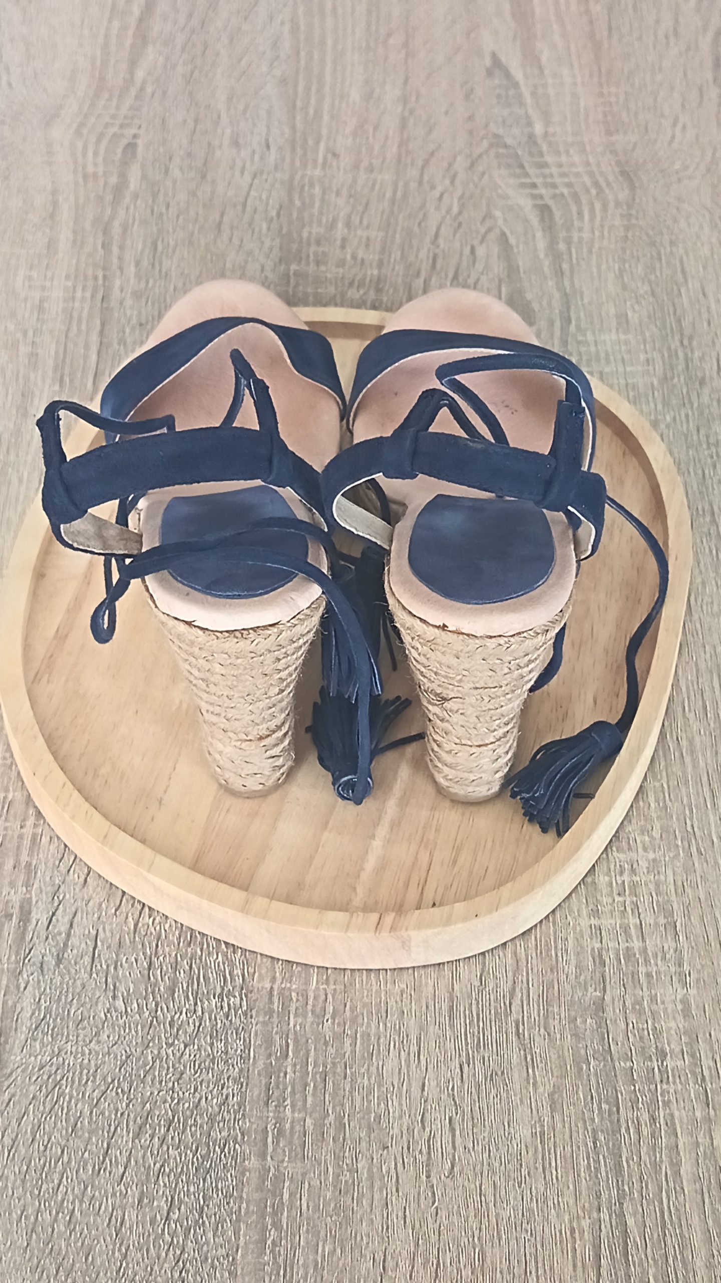 Sandales compensées en suédine bleu marine à lacets - T.39 – Image 3