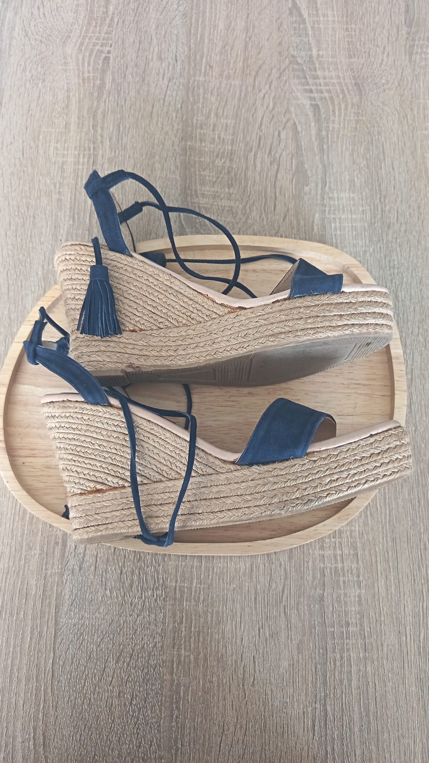 Sandales compensées en suédine bleu marine à lacets - T.39 – Image 6