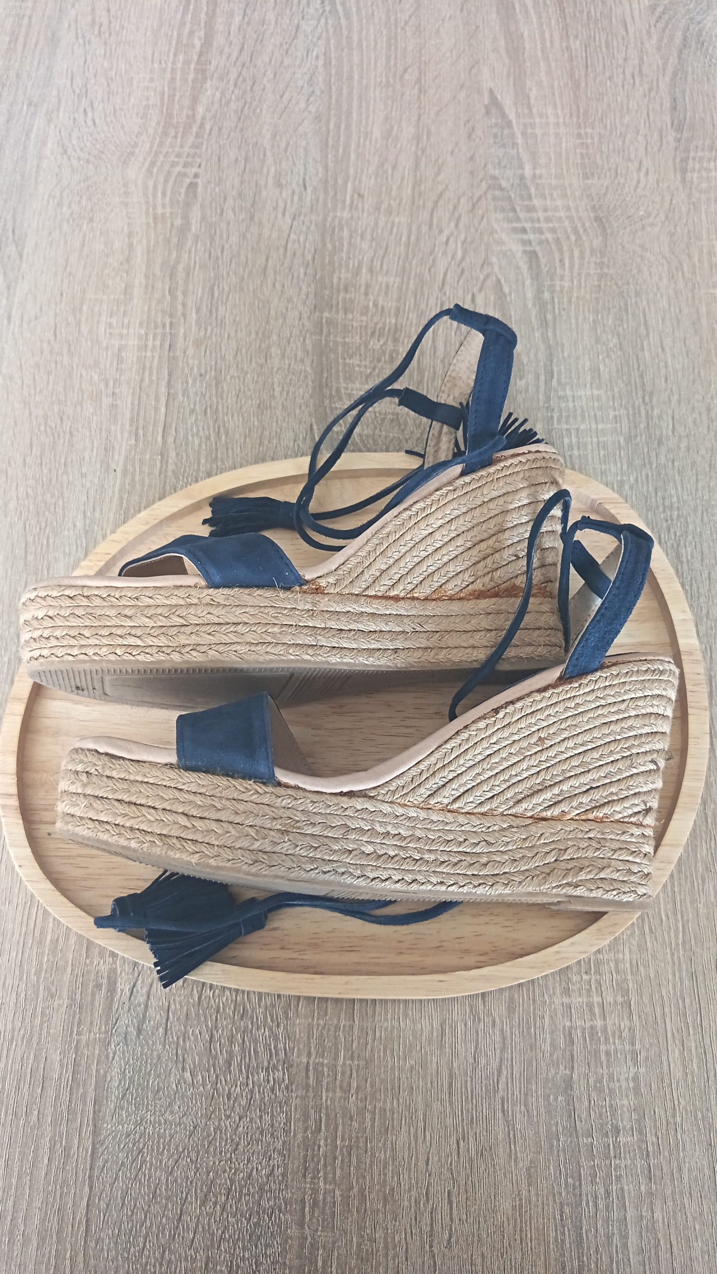 Sandales compensées en suédine bleu marine à lacets - T.39 – Image 7