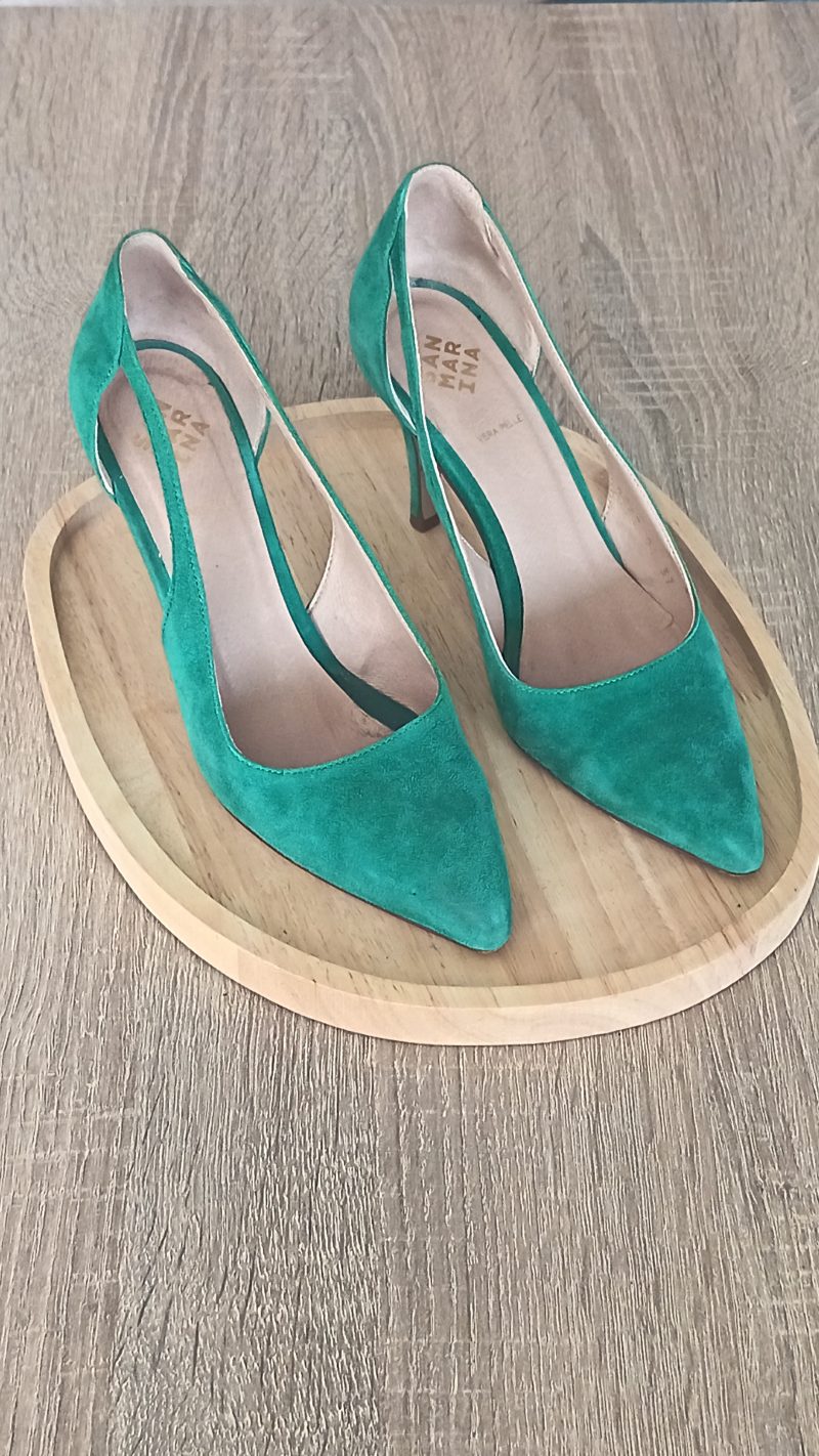 Escarpins San Marina en cuir velours vert émeraude Modèle ANCHAVA - Pointure 37